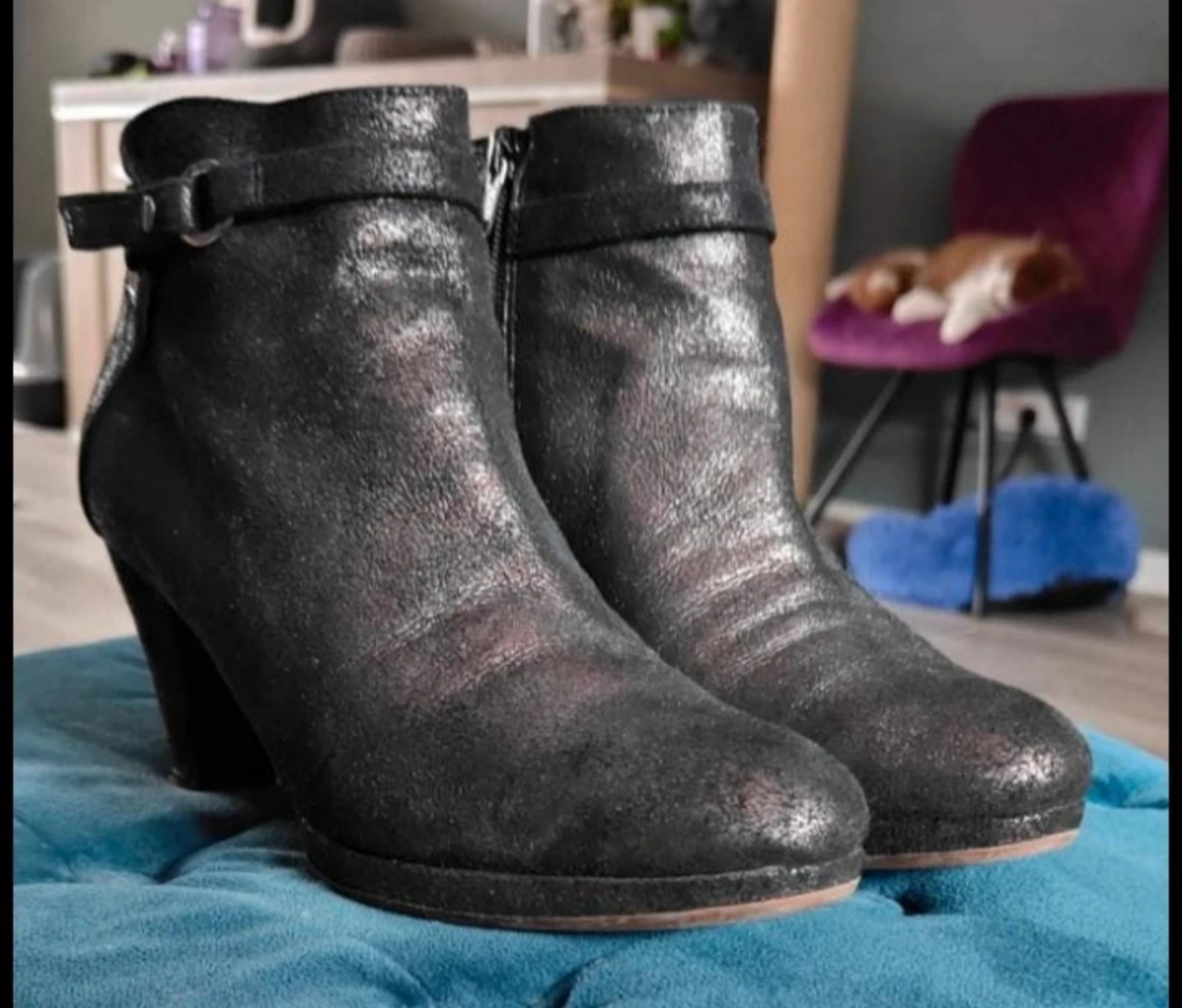 Leuke zwart metallic enkellaarsjes Freeflex maat 38